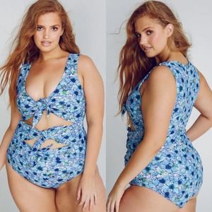 Alpine Butterfly Goddess Blue Cut-Out One Piece Swimsuit $159 Plus Size 2X